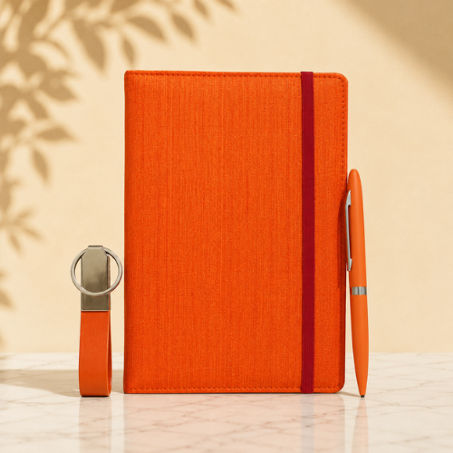 Premium Orange Diary, Pen and Keychain – 3 in 1 Manifestation Kit By Spiritual Knot