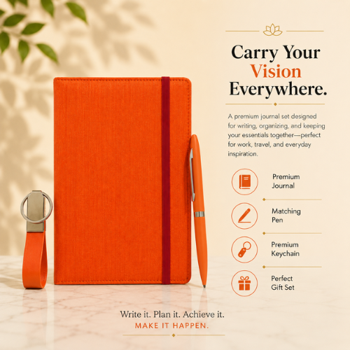 Premium Orange Diary, Pen and Keychain – 3 in 1 Manifestation Kit By Spiritual Knot
