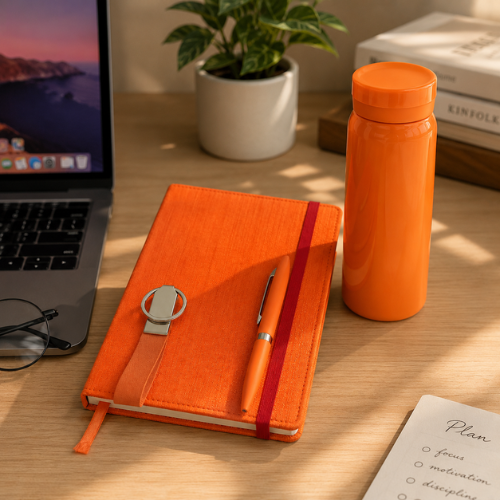 Premium Orange Diary, Pen, Keychain & Bottle – 4 in 1 Manifestation Kit | Spiritual Knot