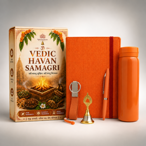 Premium Orange Manifestation Kit – Diary, Pen, Keychain, Bottle, Havan Samagri & Metal Bell (6 in 1) | Spiritual Knot